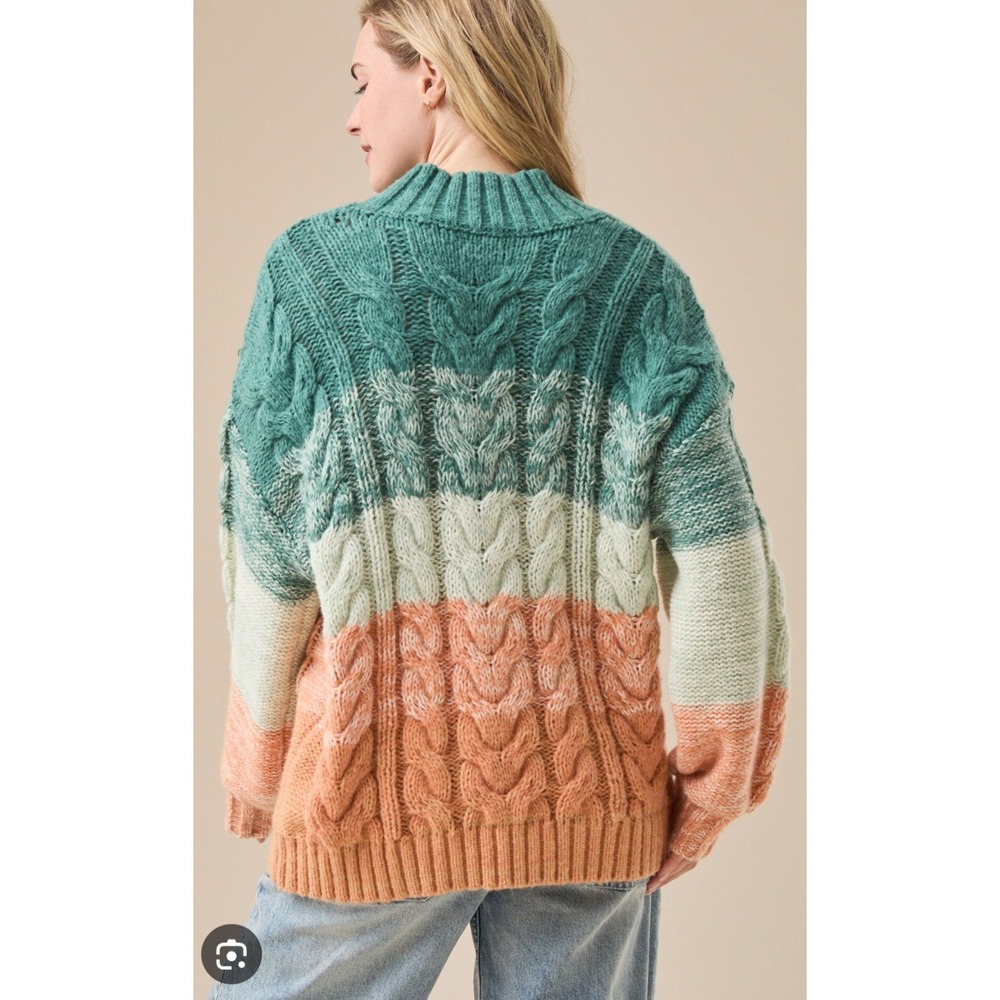 M‎ Altar'D State Nikki Chucky Pullover Sweater Cable Knit Green Orange Stripe